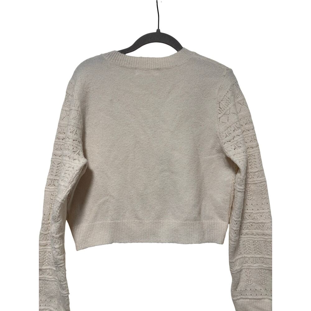 All In Favor Ivory Pointelle Knit Cropped Cardigan Women’s Small Button Front - Picture 6 of 7
